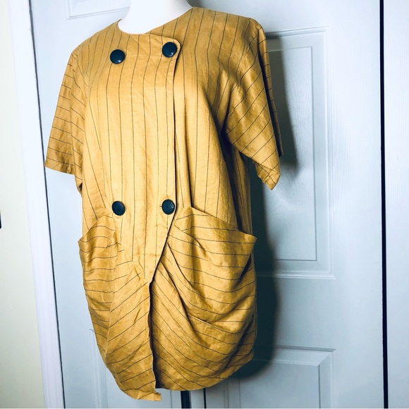 ‘80s Linen Oversize Double Breasted Summer Jacket Blazer Mustard Color Size L - Picture 4 of 11